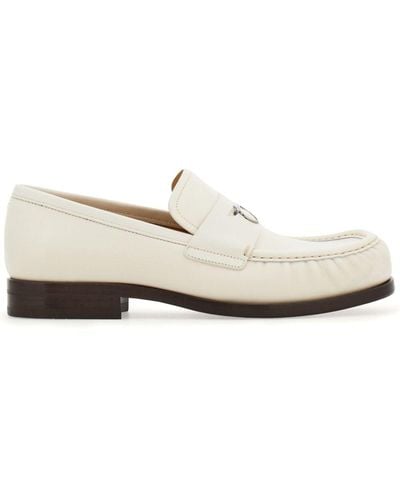 Ferragamo Gancini-plaque Leather Loafers - White