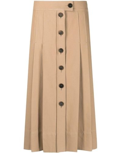 Ferragamo Buttoned-up Pleated Skirt - Natural