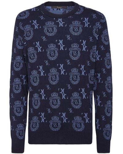 Billionaire Monogram-jacquard Crew-neck Sweater - Blue