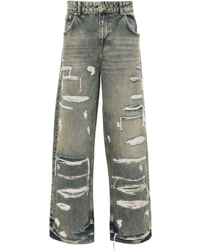 Represent R3D Straight-Leg-Jeans im Distressed-Look - Grau