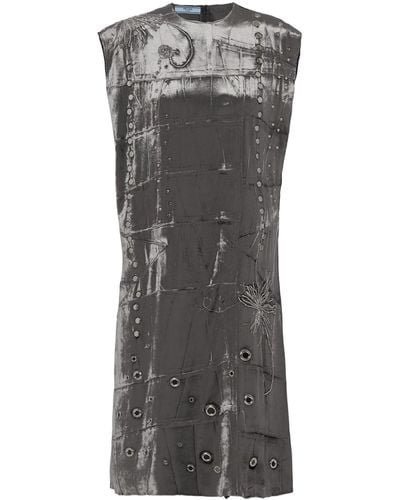 Prada Embroidered Velvet Dress - Gray