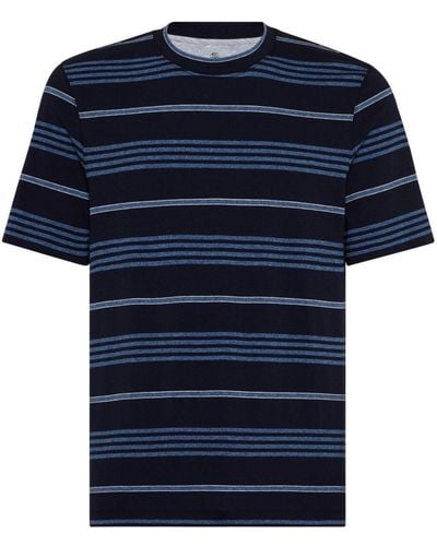 Brunello Cucinelli Gestreept Katoenen T-shirt - Blauw