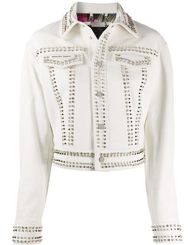 Philipp Plein Skull Stud Leather Jacket - White