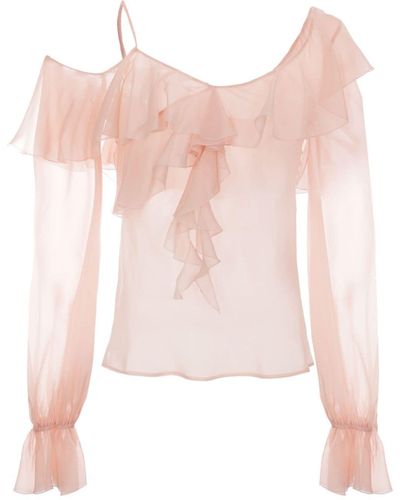 Blumarine Asymmetric-neck Silk Blouse - Pink