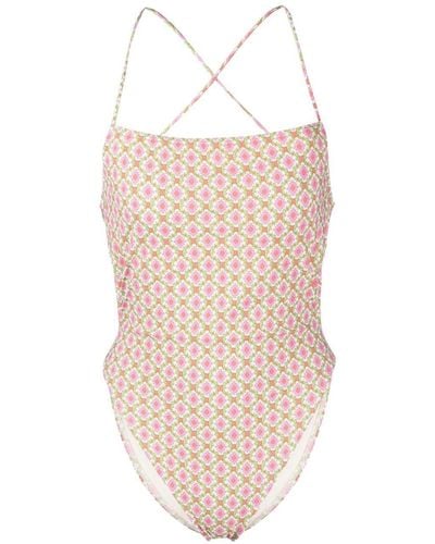 Tory Burch Patterned Cross-strap Swimsuit - White