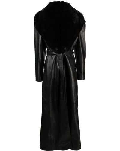 Magda Butrym Faux-fur Collar Leather Belted Coat - Black