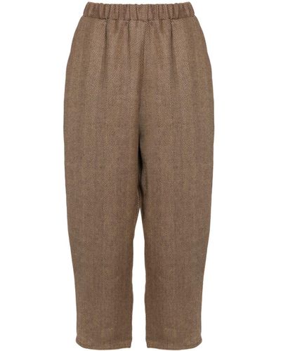 Dusan Herringbone Cropped Trousers - Brown