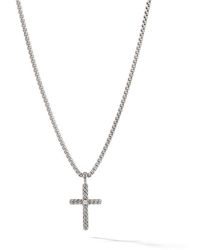 David Yurman Collier en argent sterling Cable Classics Cross serti de diamants - Métallisé