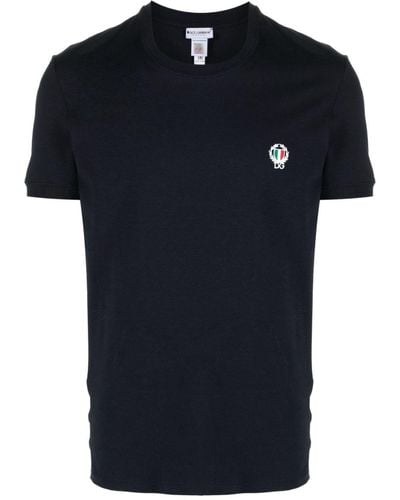 Dolce & Gabbana T-shirt en coton stretch à logo brodé - Noir