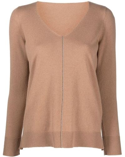 Le Tricot Perugia V-neck Long-sleeved Sweater - Brown