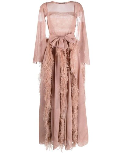 Antonino Valenti Feather-detail Silk Maxi Dress - Pink