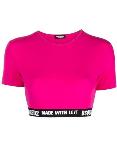 DSquared² Logo-underband Cotton Cropped Top - Pink