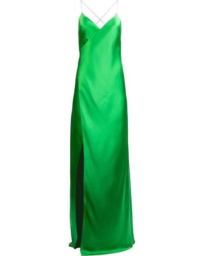 Michelle Mason Cross-strap Silk Wrap Gown - Green