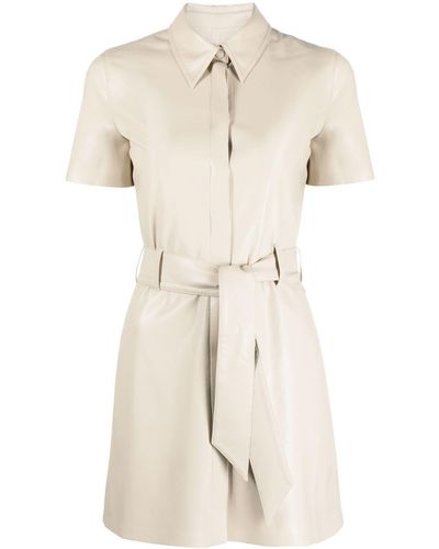 Nanushka Faux-leather Belted Shirt Dress - Natural