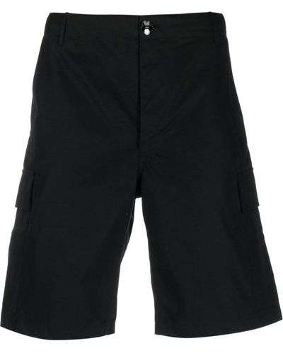 KENZO Cotton Cargo Shorts With Logo Patch - Black
