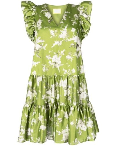 Erdem Floral-print Cotton Minidress - Green