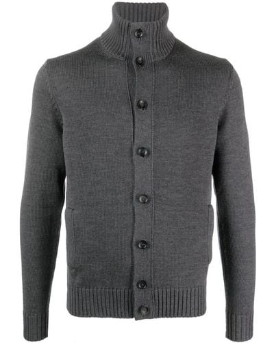 Zanone Funnel-neck Ribbed-knit Cardigan - Grey