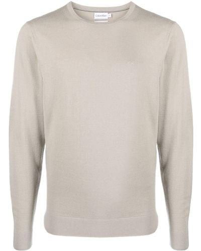 Calvin Klein Pull Superior en laine à col rond - Blanc