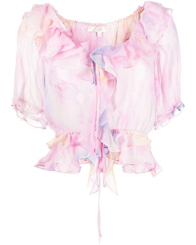 LoveShackFancy Short-sleeve Ruffled Blouse - Pink