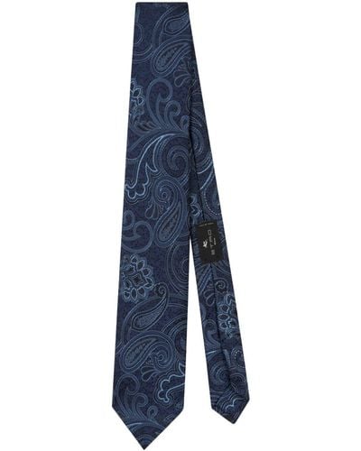 Etro Cravate en soie à motif cachemire en jacquard - Bleu