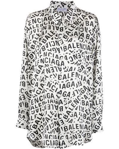 Balenciaga Camisa con logo estampado y manga larga - Gris