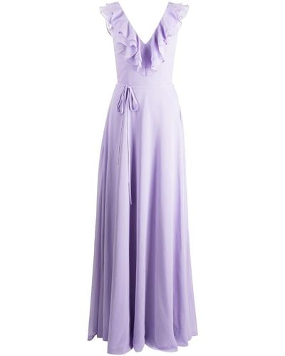 Marchesa Ruffle-trim Floor-length Gown - Purple