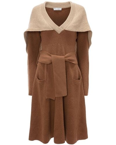 JW Anderson Cape Detail Knitted Dress - Brown