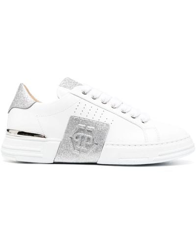 Philipp Plein Baskets Glitter Lo-Top en cuir - Blanc