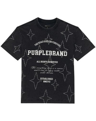 Purple Brand T-Shirt mit Kristallen - Schwarz