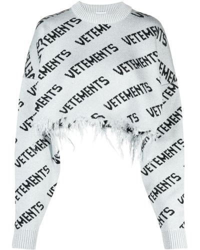 Vetements Frayed-hem Intarsia-knit Jumper - White