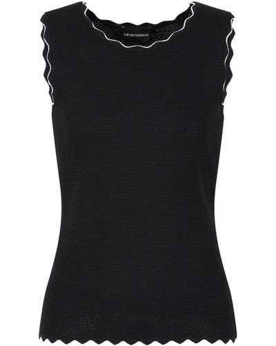 Emporio Armani Scalloped Knitted Vest Top - Black