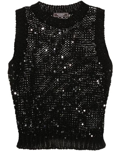 Peserico Sequined Cropped Knitted Top - Black