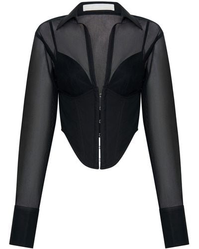 Dion Lee Grid Sheer Corset Shirt - Black