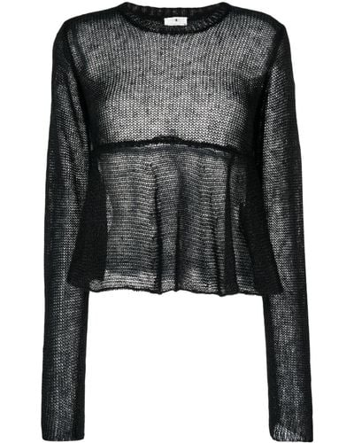 Noir Kei Ninomiya Flared-hem Open-knit Sweater - Black
