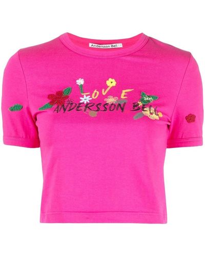ANDERSSON BELL Besticktes Cropped-T-Shirt - Pink