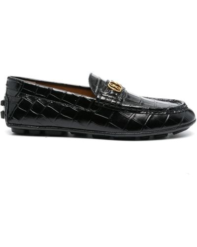 Bally Crocodile-embossed Leather Loafers - Black