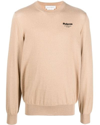 Alexander McQueen Logo-print Fine-knit Sweater - Natural