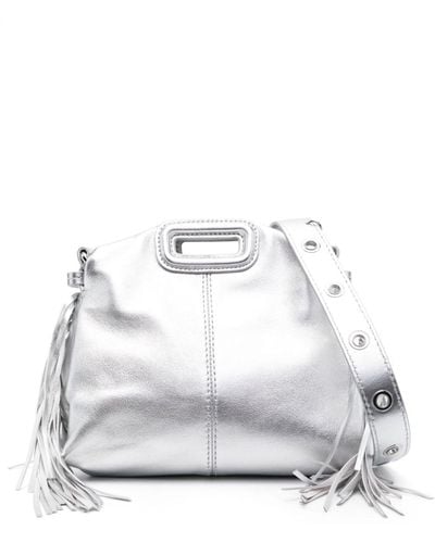 Maje Miss M Metallic-effect Leather Mini Bag - White