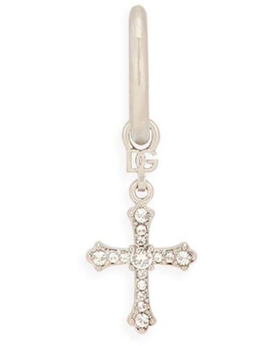 Dolce & Gabbana Crystal Cross Hoop Earring - White
