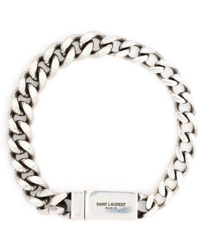 Saint Laurent Bracciale a catena con logo inciso - Metallizzato