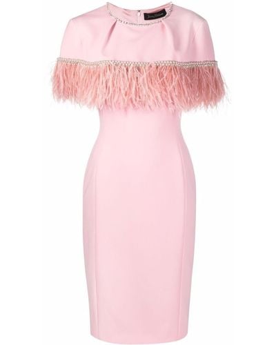 Jenny Packham Feather-trim Shift Dress - Pink