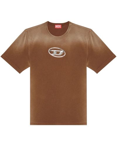 DIESEL T-shirt en coton à logo appliqué - Marron