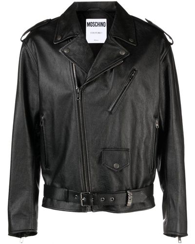 Moschino Faux Pocket-detail Leather Biker Jacket - Black