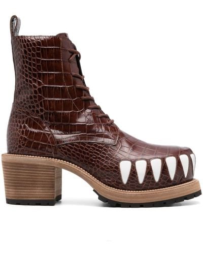 Walter Van Beirendonck 75mm Crocodile-embossed Effect Leather Boots - Brown