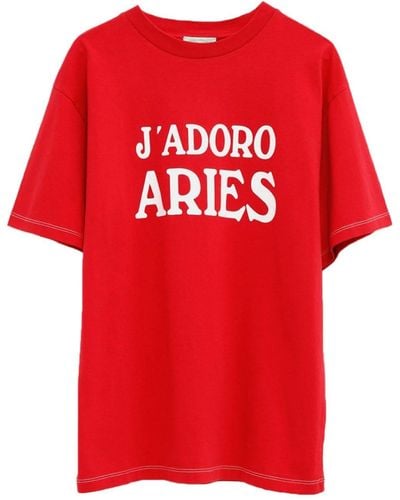 Aries Slogan-print Cotton T-shirt - Red