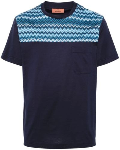 Missoni Zigzag-panel Cotton T-shirt - Blue