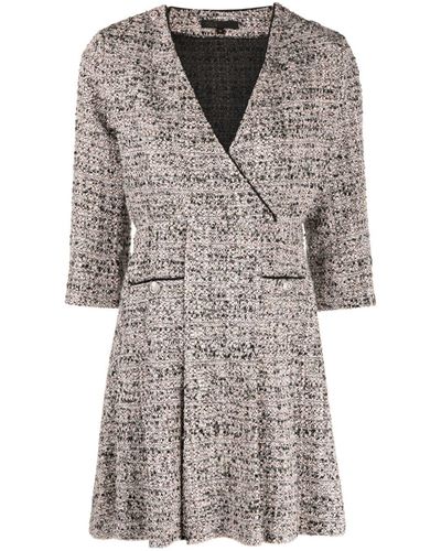 Maje V-neck Tweed Minidress - Gray