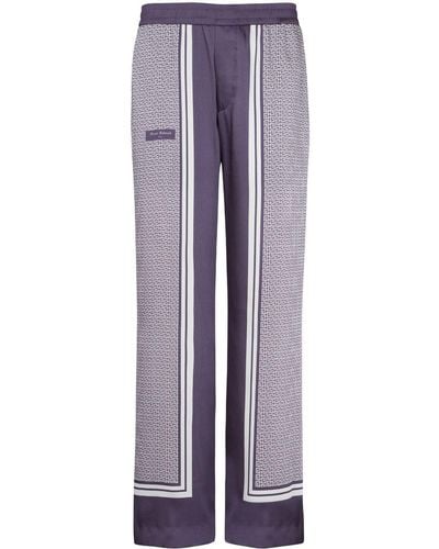 Balmain Vertical-print Straight-leg Trousers - Purple