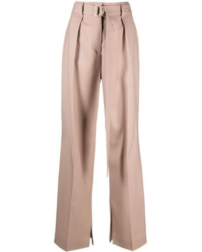 Jil Sander Belted Pleated Wide-leg Trousers - Natural