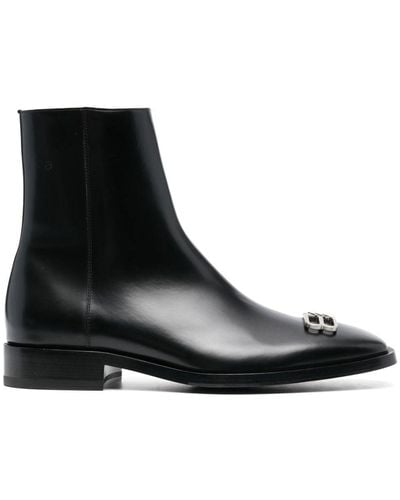 Balenciaga Rim Bb Icon Leather Ankle Boots - Black